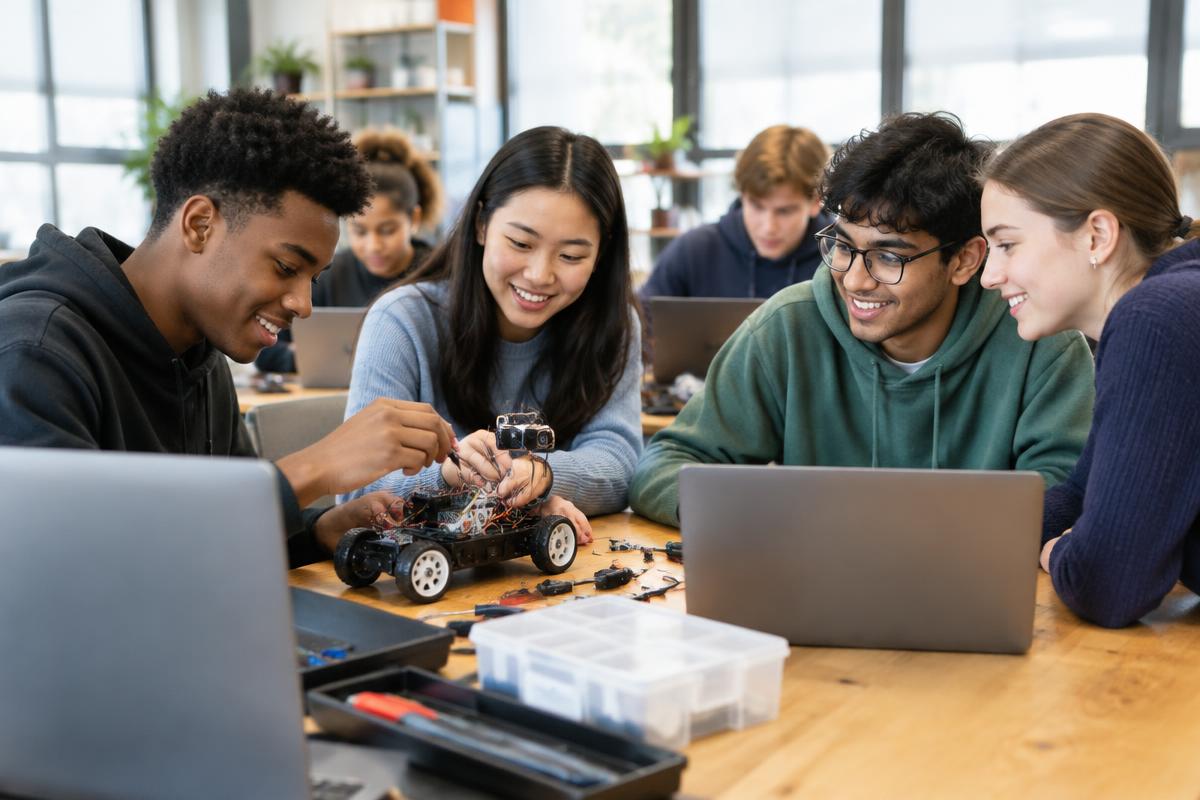 Students collaborating on a robotics project during a STEM workshop